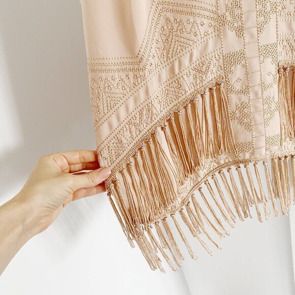 Urban Outfitters Pink Embroidered Fringe Sleeveless Tassel Mini Dress Small - Picture 9 of 9